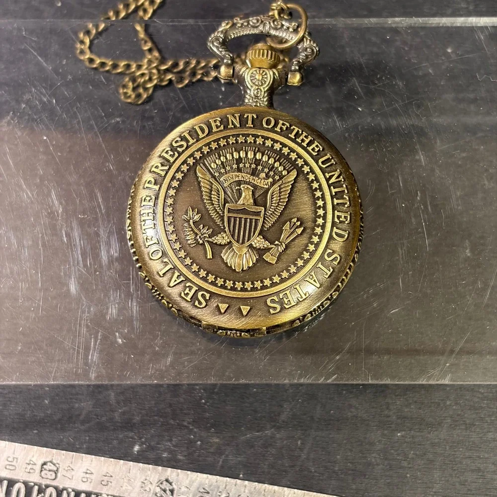 Donald Trump 45th President White House Presidential Seal Pocket Watch Bronze